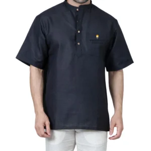 Jet Black Half Sleeves Short Kurta For Men