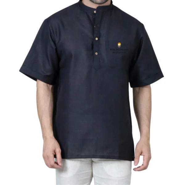 Jet Black Half Sleeves Short Kurta For Men