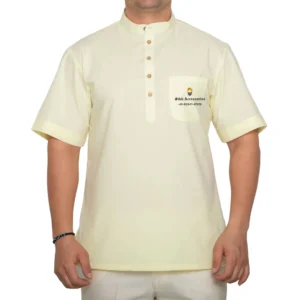 Lemon Yellow Half Sleeves Short Kurta For Men