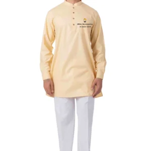 Light Gold Full Sleeve Short Kurta For Men