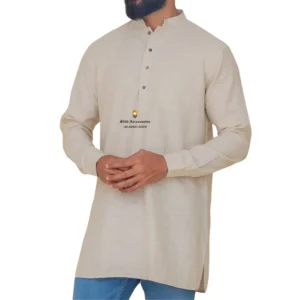 Light Gold Full Sleeves Short Kurta For Men