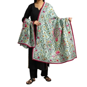 Light Green Ranihati Chanderi Silk Punjabi Phulkari Dupatta