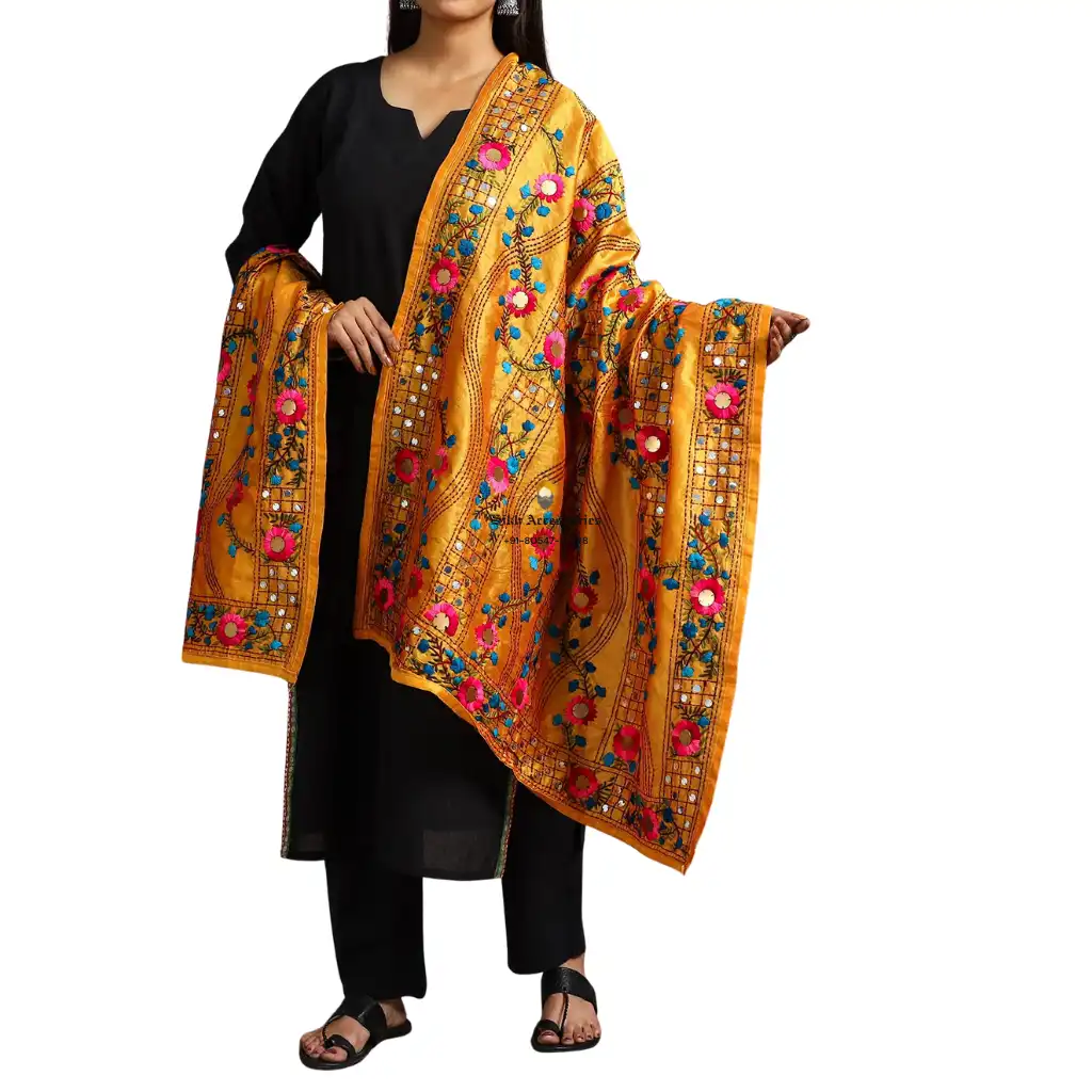 Merigold Ranihati Chanderi Silk Punjabi Phulkari Dupatta