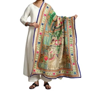 Multicolor Ranihati Chanderi Silk Embroidered Print Dupatta