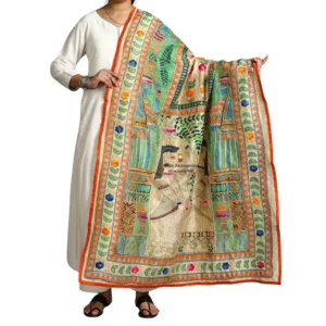 Multicolor Ranihati Chanderi Silk Embroidered Print Dupatta