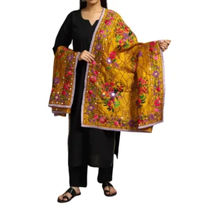 Mustard Ranihati Chanderi Silk Punjabi Phulkari Dupatta