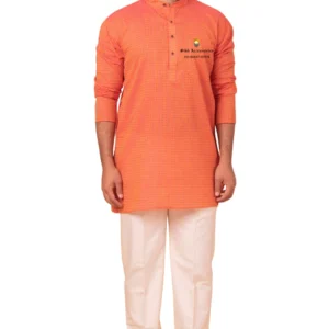 Orange Full Sleeves Short Kurta For Men