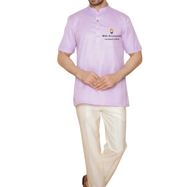 Pastel Purple Half Sleeves Short Kurta For Men