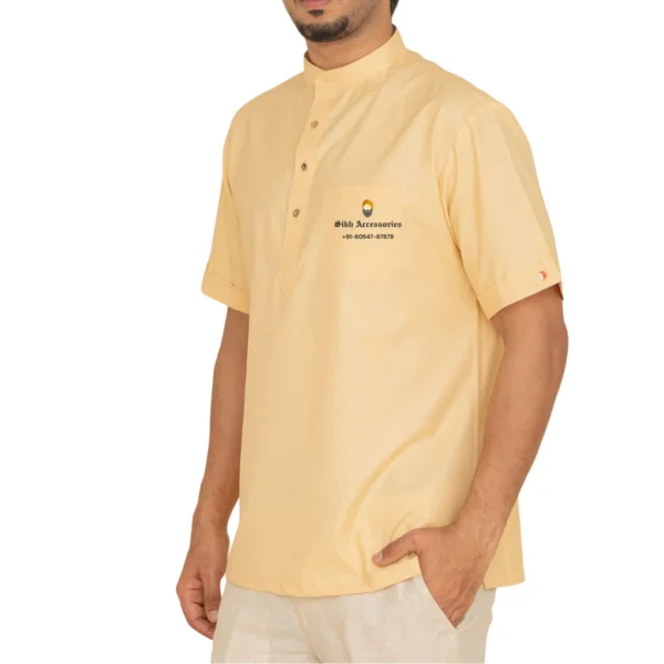 Peach Half Sleeves Short Kurta For Men
