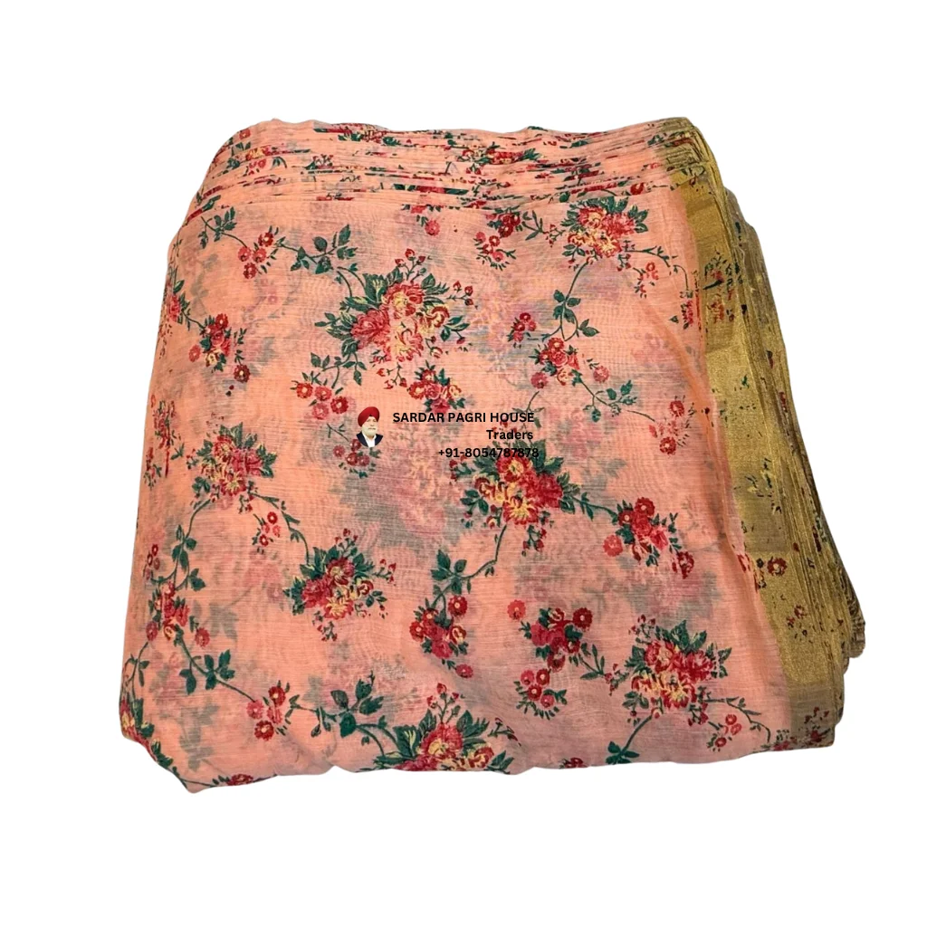 Peach Pink Printed Tissue Hindu Wedding Turban