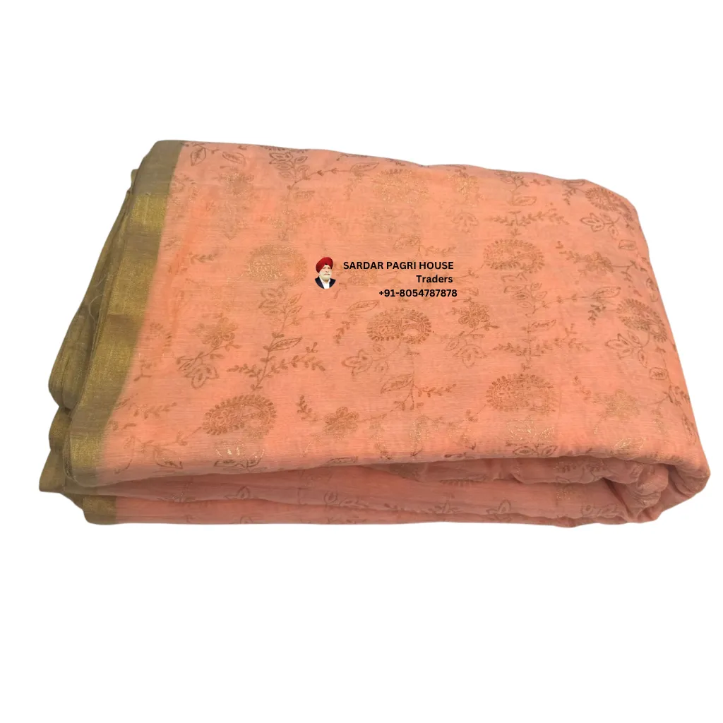 Peach Printed Tissue Hindu Wedding Turban