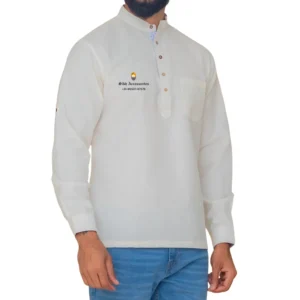 Pearl White Full Sleeves Short Kurta For Men