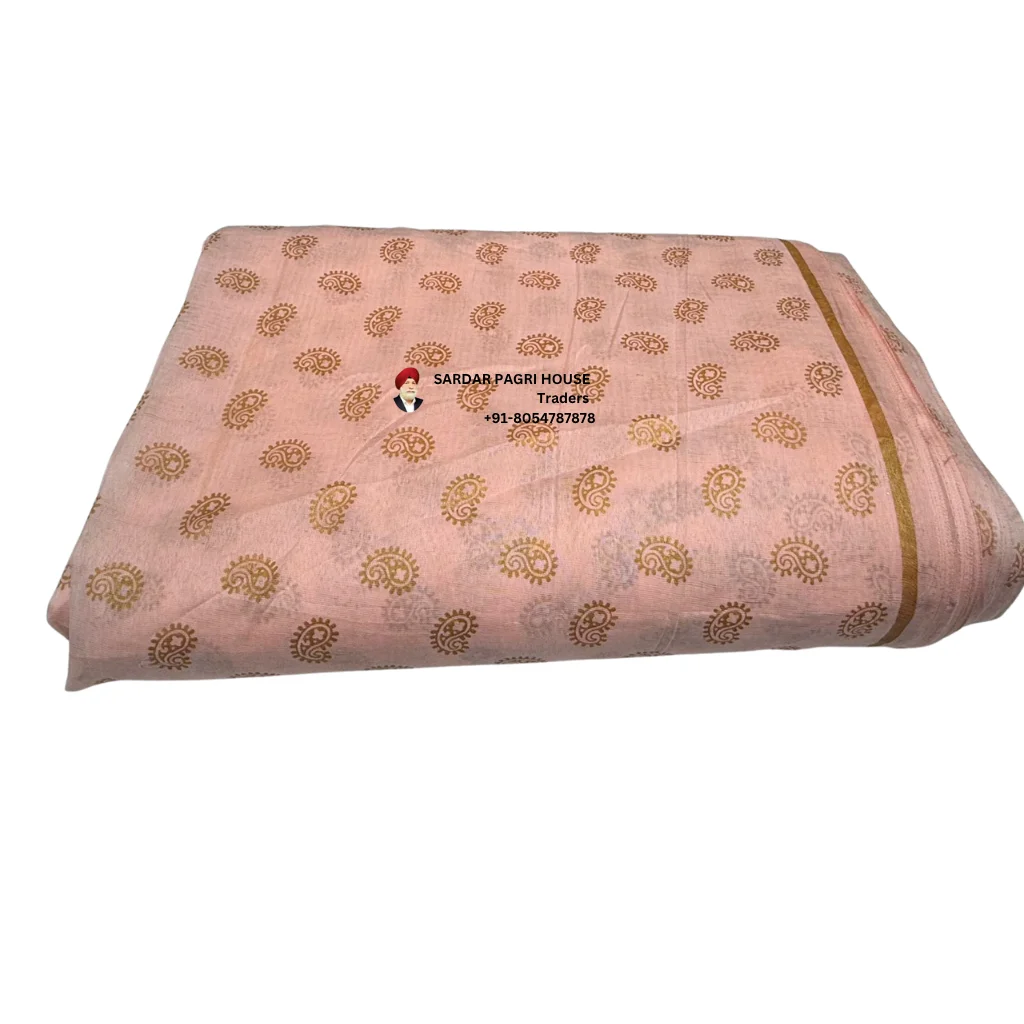 Pink Printed Tissue Hindu Wedding Turban