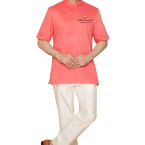 Rani Pink Half Sleeves Short Kurta For Men