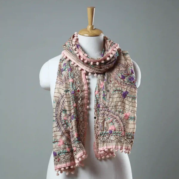 Ranihati Chanderi Silk Phulkari Stole - Product ID: 14