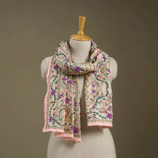 Ranihati Chanderi Silk Phulkari Stole - Product ID: 30