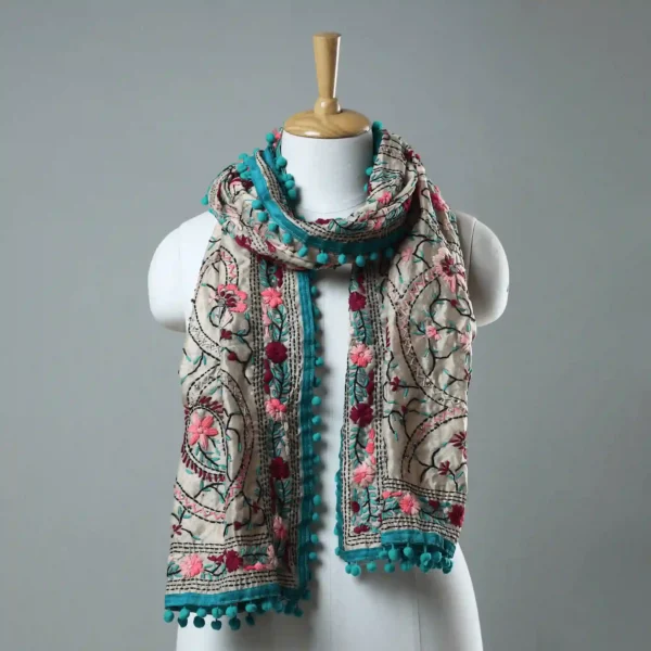 Ranihati Chanderi Silk Phulkari Stole - Product ID: 34