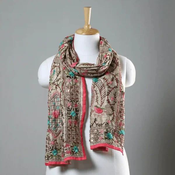 Ranihati Chanderi Silk Phulkari Stole - Product ID: 35
