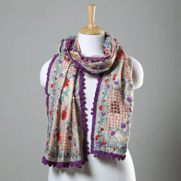 Ranihati Chanderi Silk Phulkari Stole - Product ID: 36