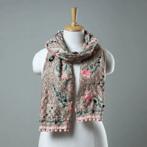Ranihati Chanderi Silk Phulkari Stole - Product ID: 39