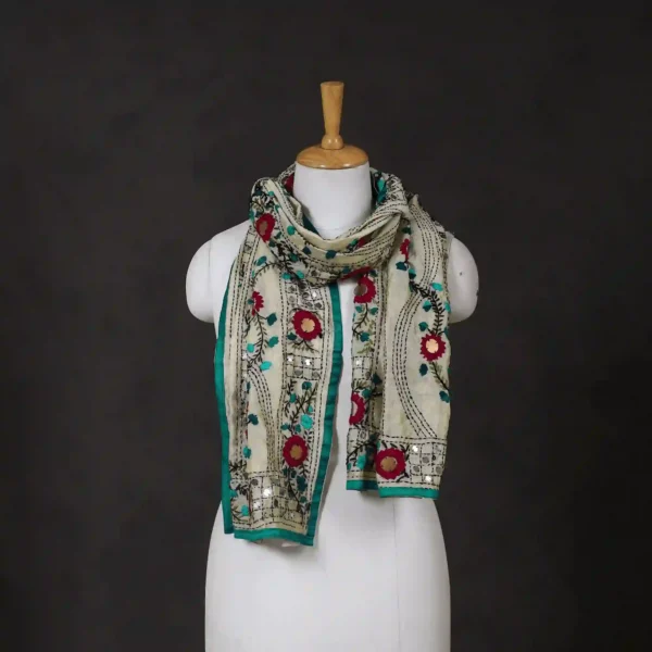 Ranihati Chanderi Silk Phulkari Stole - Product ID: 4