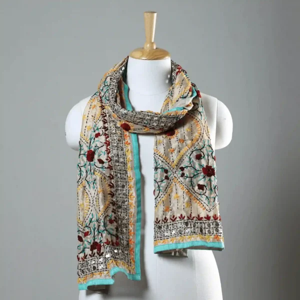 Ranihati Chanderi Silk Phulkari Stole - Product ID: 40