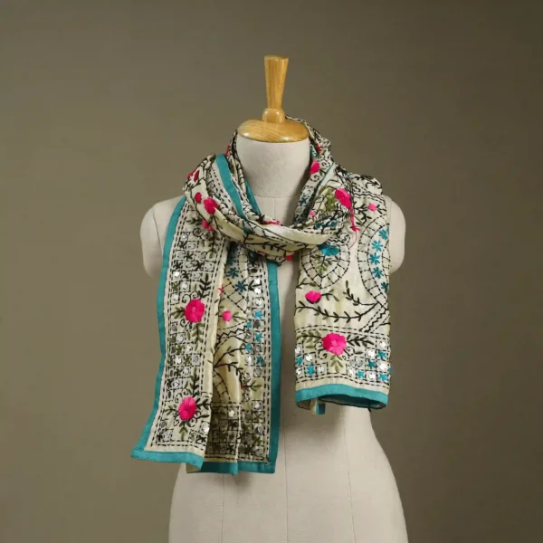 Ranihati Chanderi Silk Phulkari Stole - Product ID: 44