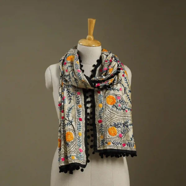 Ranihati Chanderi Silk Phulkari Stole - Product ID: 47