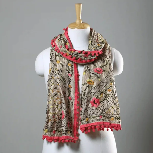 Ranihati Chanderi Silk Phulkari Stole - Product ID: 48