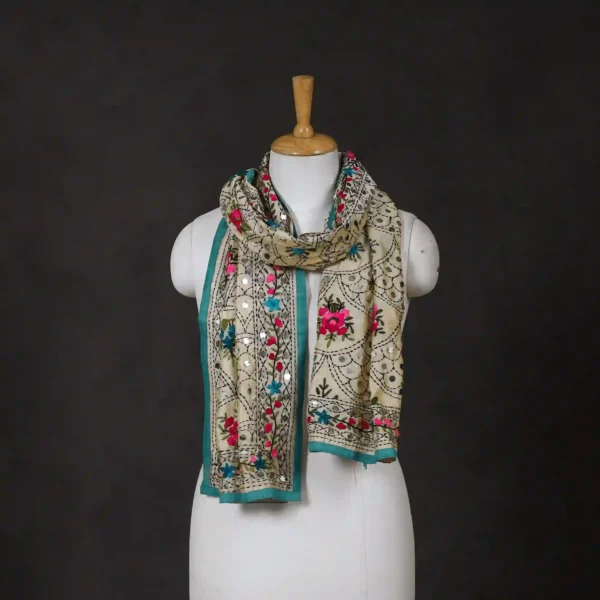 Ranihati Chanderi Silk Phulkari Stole - Product ID: 5