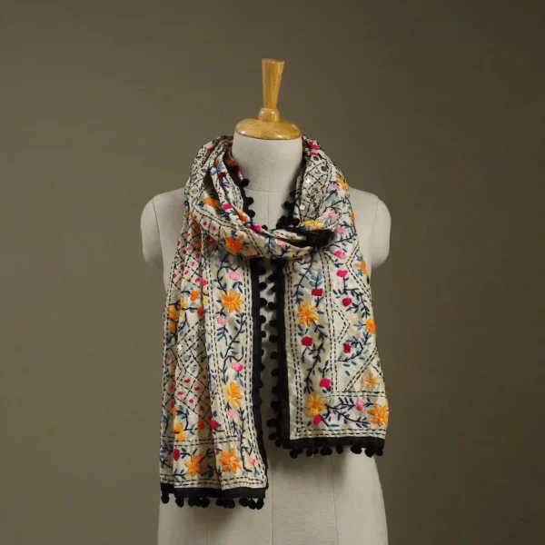 Ranihati Chanderi Silk Phulkari Stole - Product ID: 53