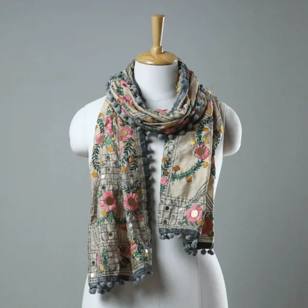 Ranihati Chanderi Silk Phulkari Stole - Product ID: 54
