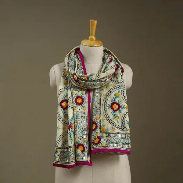 Ranihati Chanderi Silk Phulkari Stole - Product ID: 56