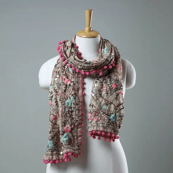 Ranihati Chanderi Silk Phulkari Stole - Product ID: 58