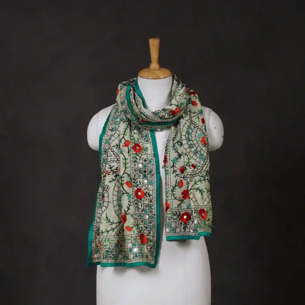 Ranihati Chanderi Silk Phulkari Stole - Product ID: 7