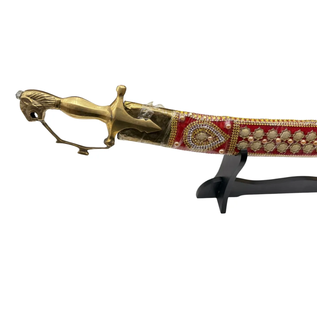 Red Tega Design Wedding Sword With Stone Work