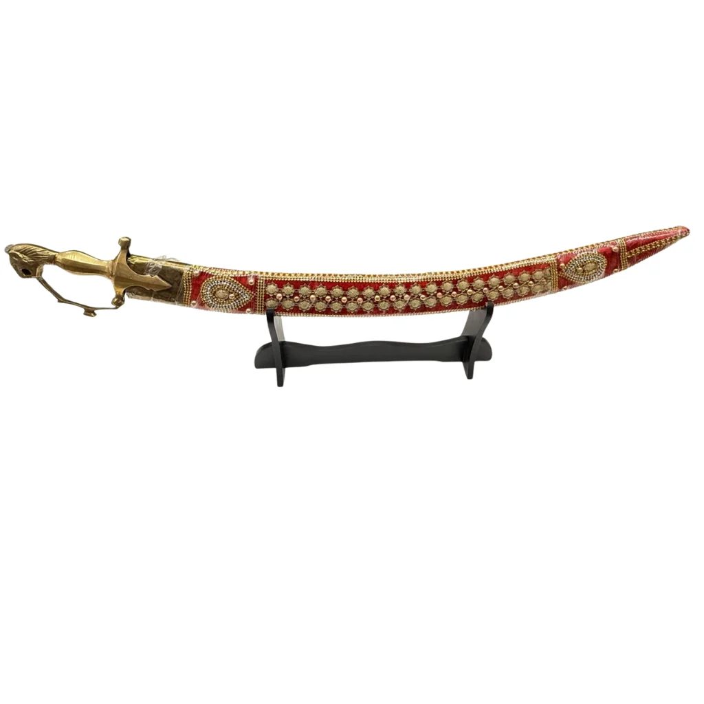 Red Tega Design Wedding Sword With Stone Work