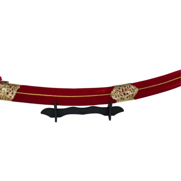 Red Velvet Wedding Sword With Round Brass Handle - Image 3