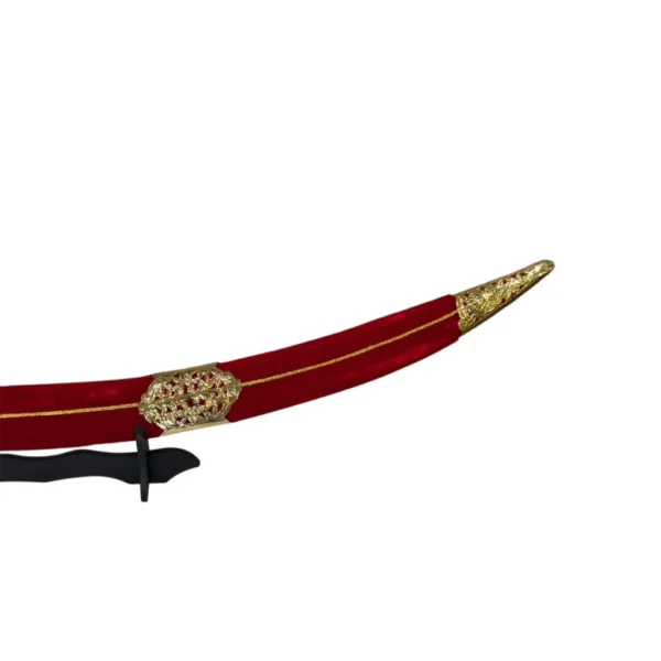 Red Velvet Wedding Sword With Round Brass Handle - Image 4