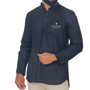 Smoky Black Full Sleeve Short Kurta For Men