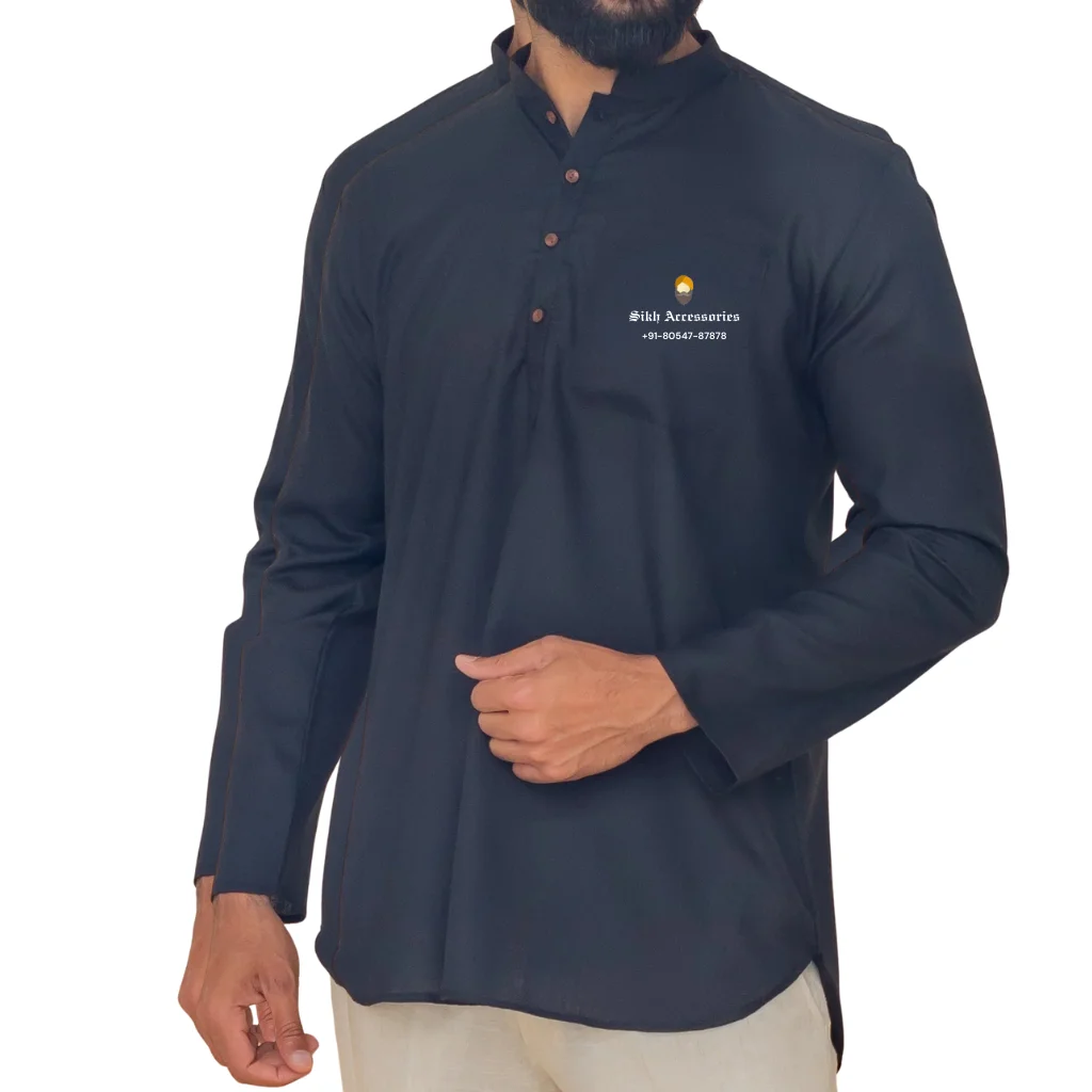 Smoky Black Full Sleeve Short Kurta For Men
