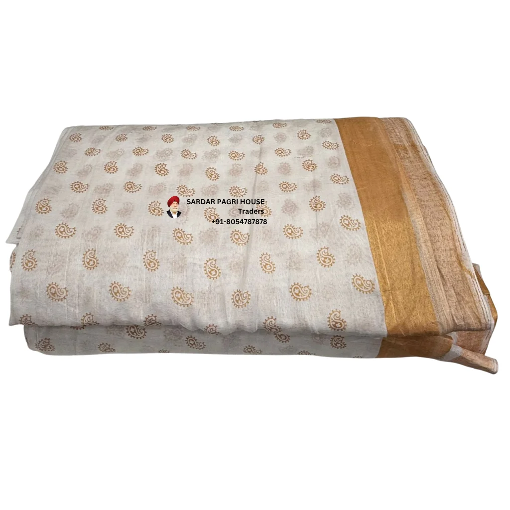 White Printed Tissue Hindu Wedding Turban