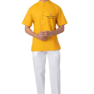 Yellow Full Sleeves Short Kurta For Men