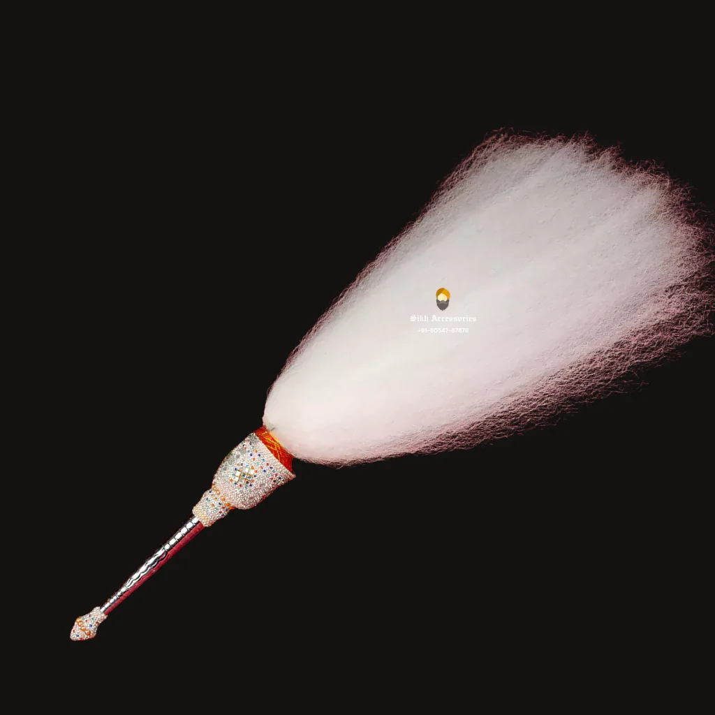 Premium Steel Handle Chaur Sahib with Stone Work