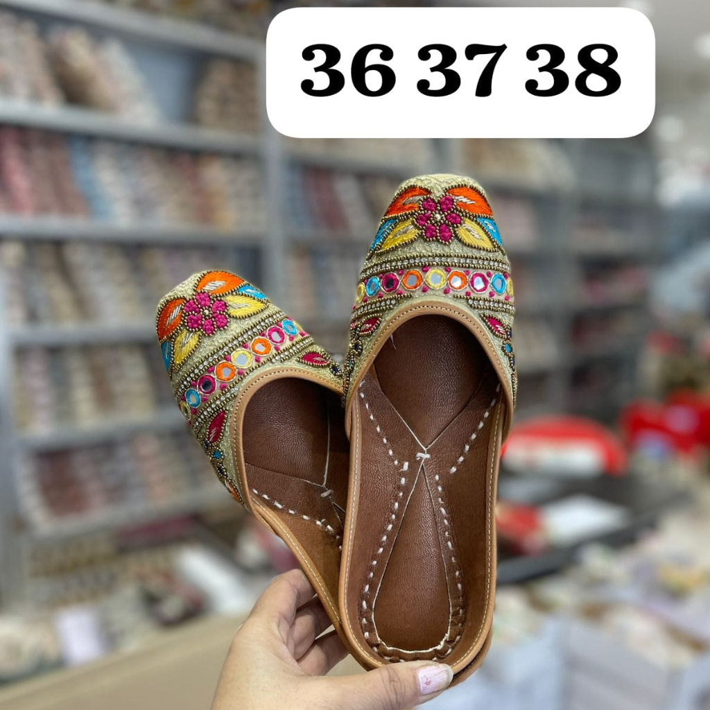 Olive Green Colored With Dark Embellishment Punjabi Jutti For Women