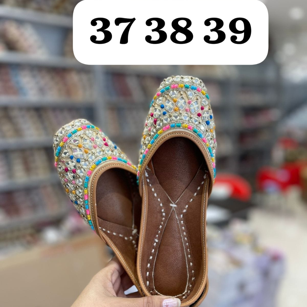 Silver Base Multicolor Punjabi Jutti For Women