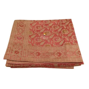 Coral Pink Banarsi Handblock Print Rumala Sahib - Double Set