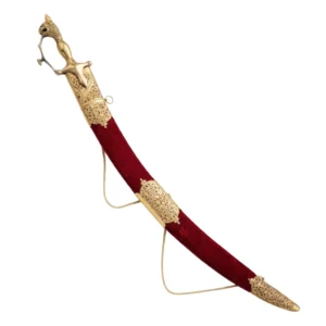 Designer Red & Gold Wedding Sword With Premium Tiger Handle