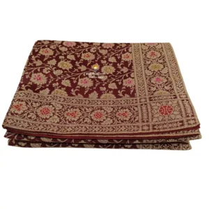 Maroon Banarsi Handblock Print Rumala Sahib - Double Set