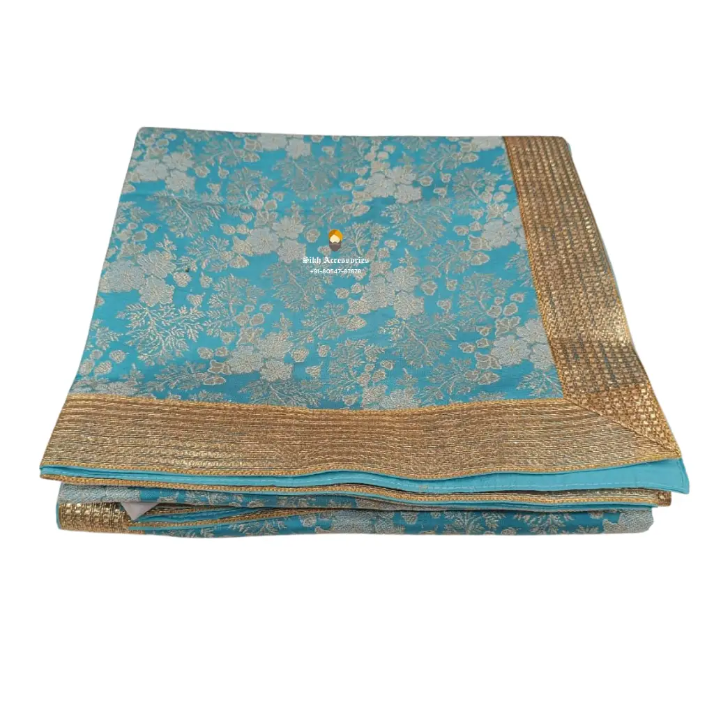 Sky Blue Banarsi Handblock Print Rumala Sahib - Double Set